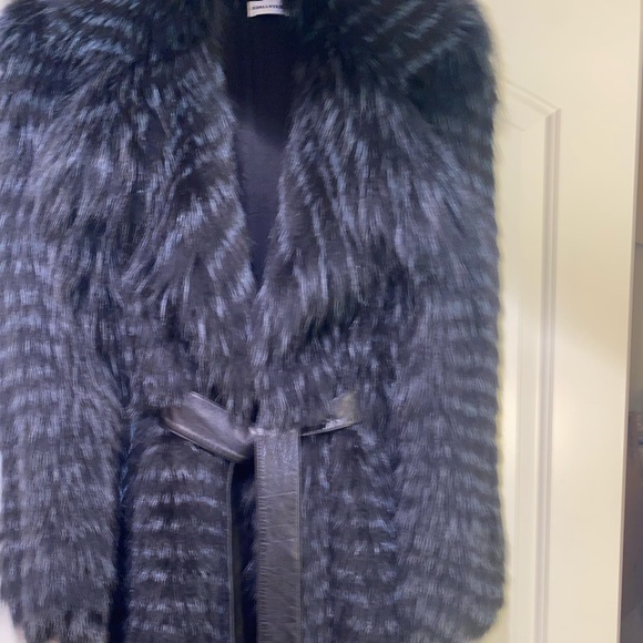 Sonia Rykiel belted blue and grey Fox fur coat size 44 Us 10 - Picture 3 of 12